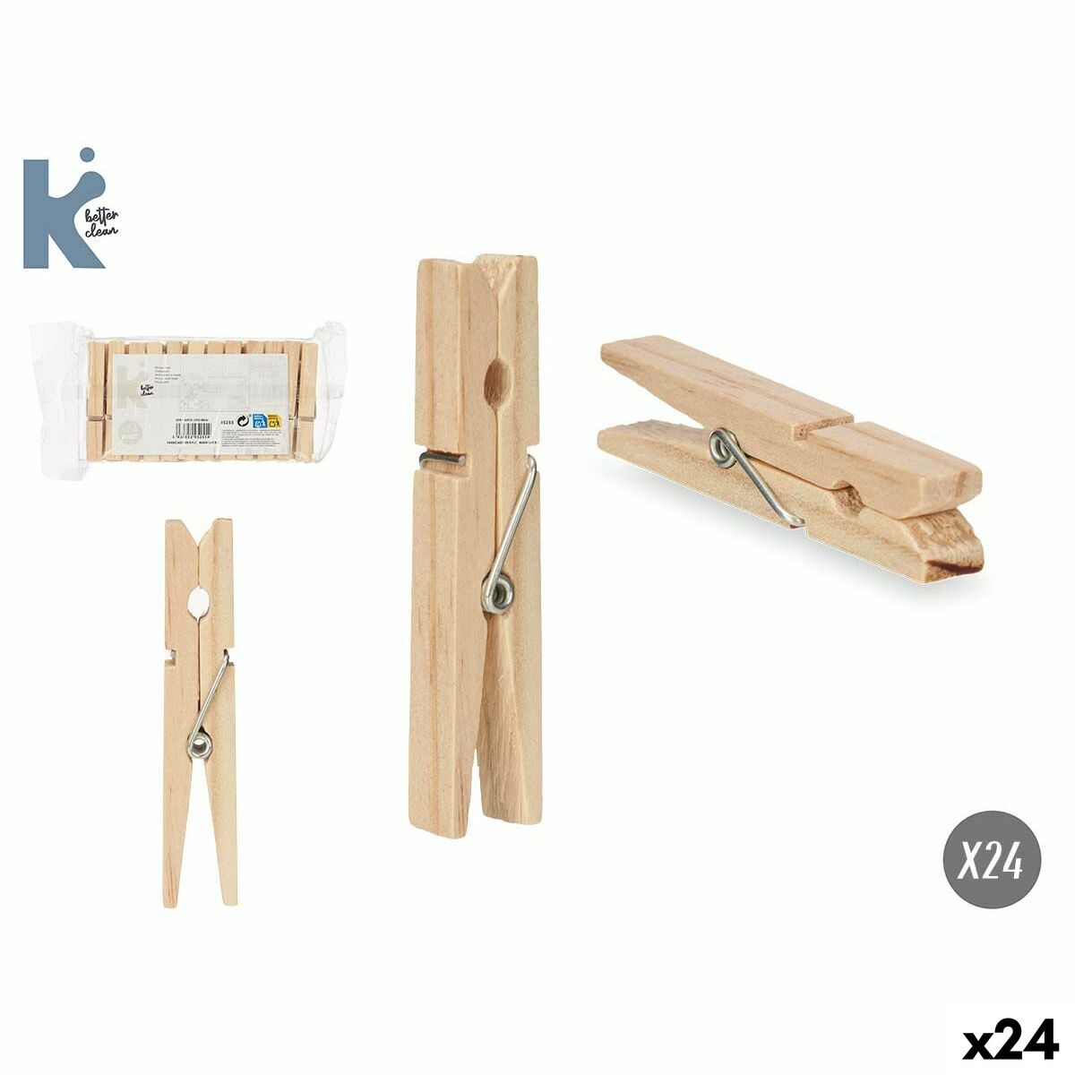 Klädnypor Trä Metall 7 x 1 cm 10,5 x 19 x 3 cm (24 antal)