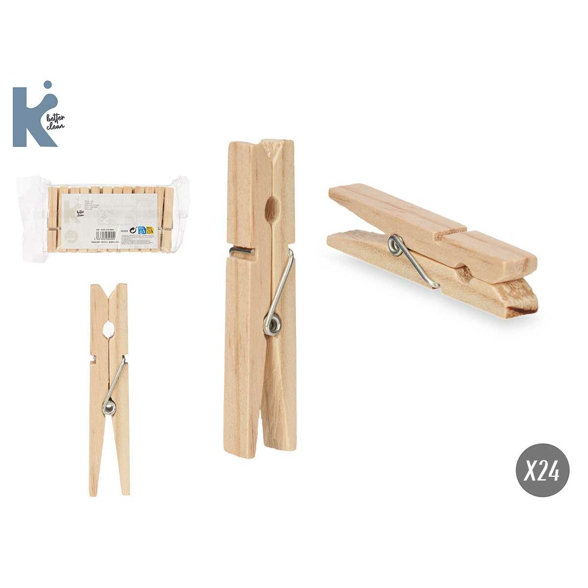 Klädnypor Trä Metall 7 x 1 cm 10,5 x 19 x 3 cm (24 antal) - 2