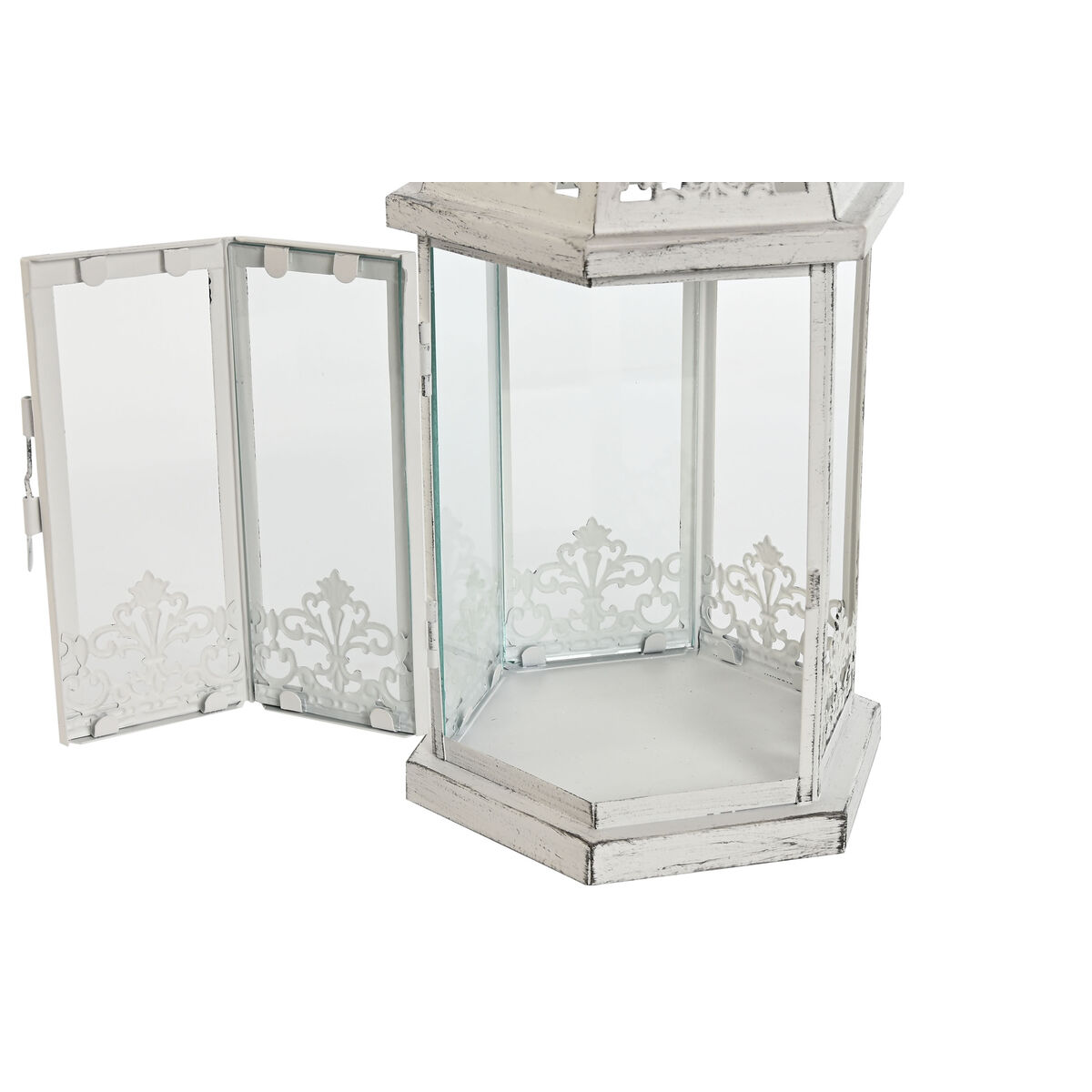 Gatlykta Home ESPRIT Vit Metall Glas Shabby Chic Antikbehandlad 18 x 16 x 35 cm (2 Delar) - 3