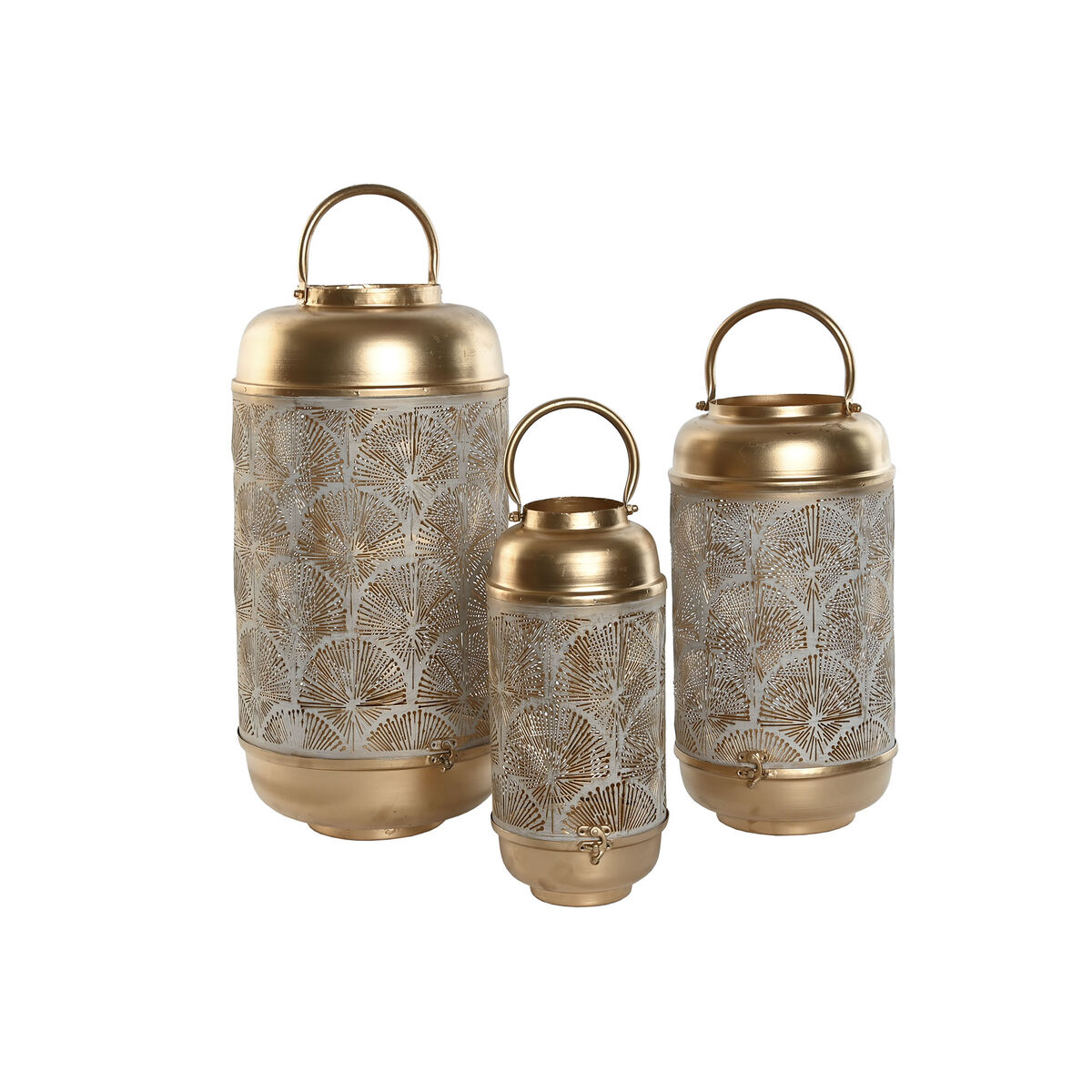 Set med ljusstakar Home ESPRIT Vit Gyllene Metall 25 x 25 x 49 cm - 4
