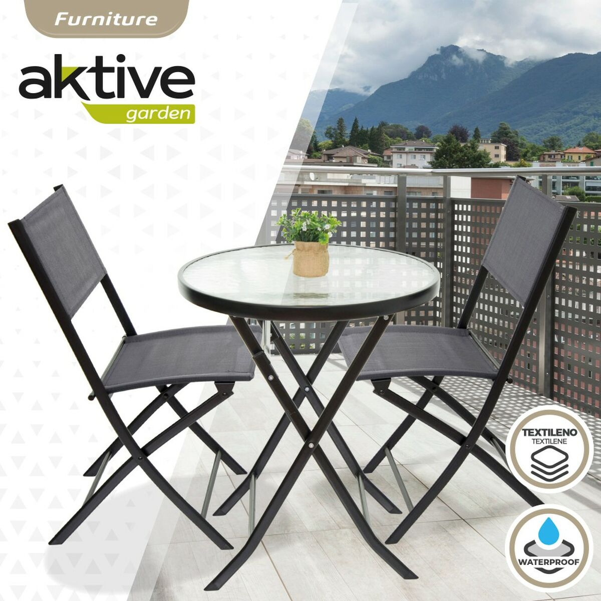Trädgårdsmöbler Aktive Bord Stol x 2 3 Delar 60 x 71 x 60 cm 46 x 42 x 82 cm - 3