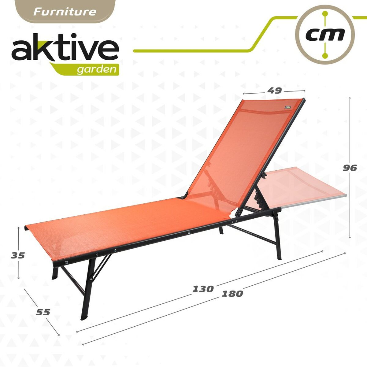 Lutbar vilstol Aktive Orange 180 x 35 x 49 cm (2 antal) - 12