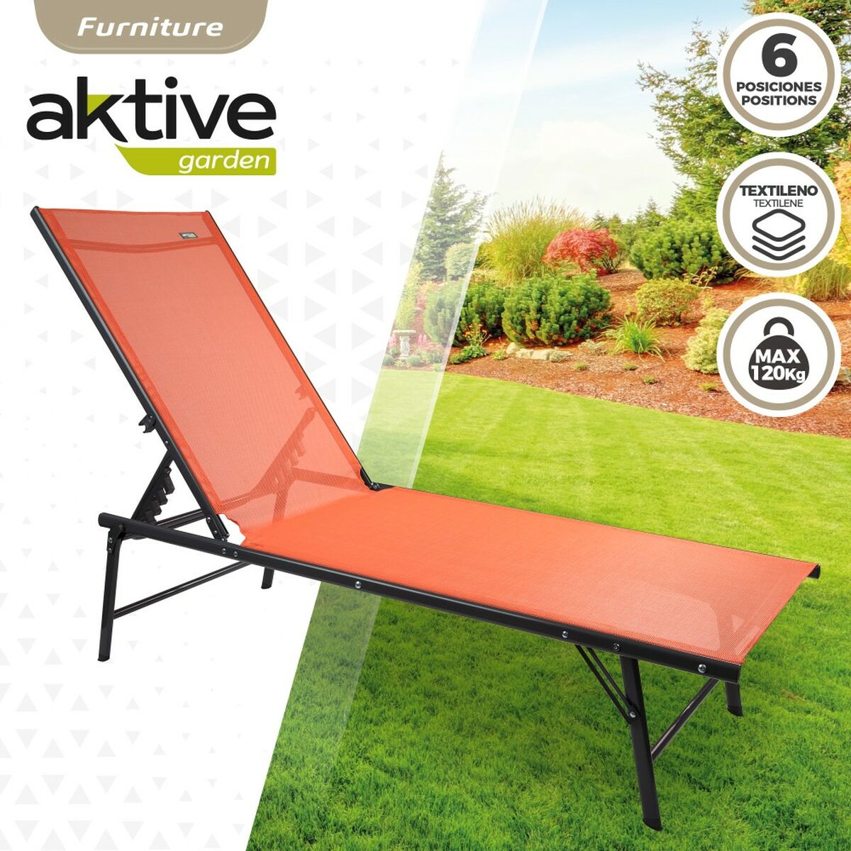 Lutbar vilstol Aktive Orange 180 x 35 x 49 cm (2 antal) - 3
