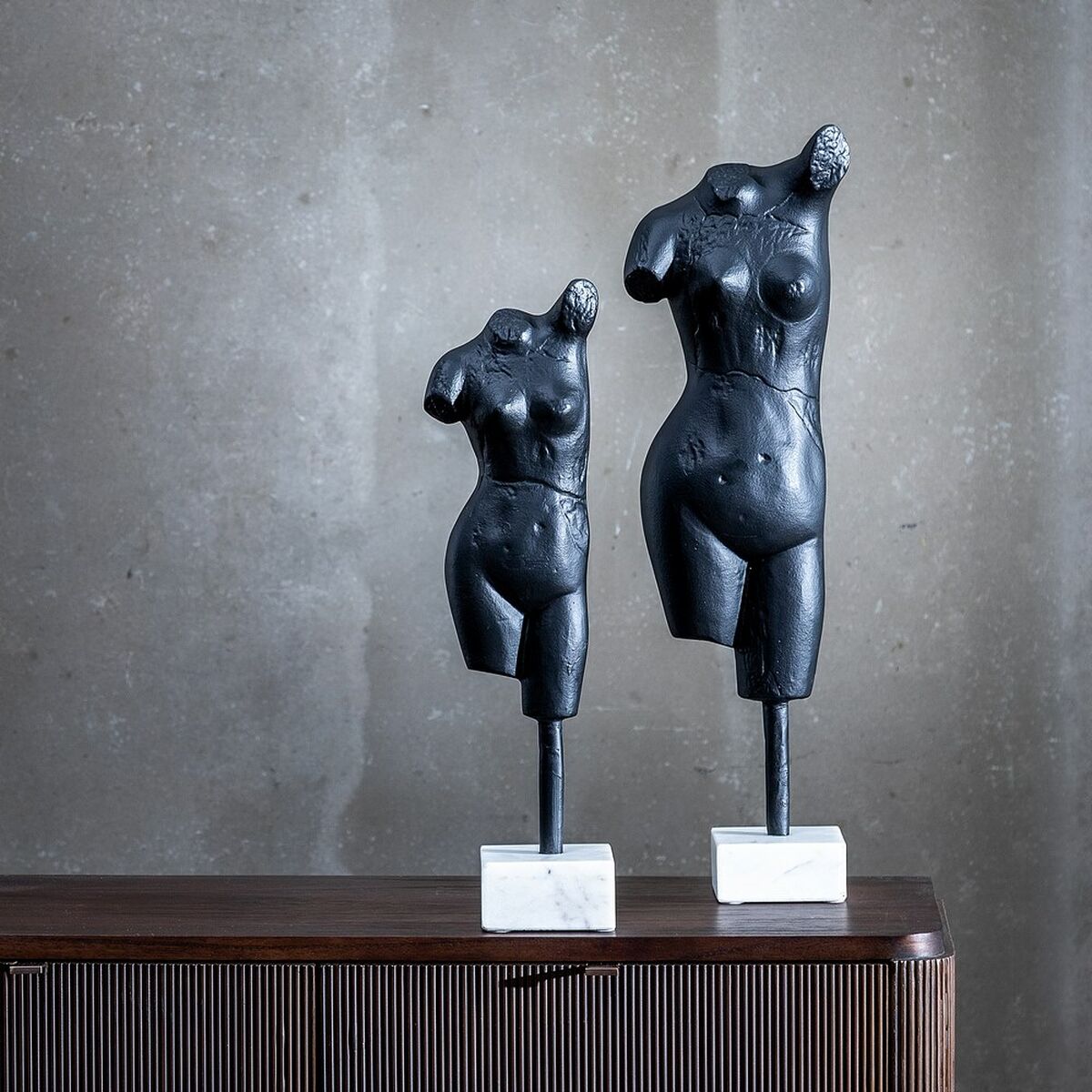 Prydnadsfigur Vit Svart Aluminium Marmor 16 x 10 x 62 cm - 2