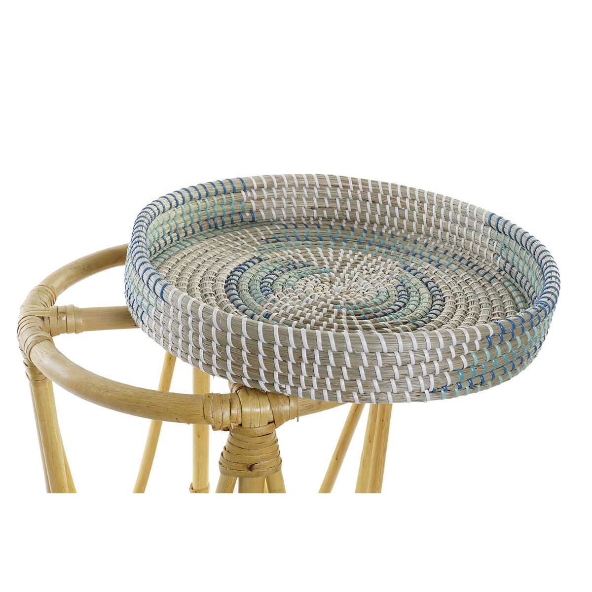 Fotpall DKD Home Decor Naturell Turkos Vit Rattan Tropiskt Sjögräs (41 x 41 x 42 cm) - 12