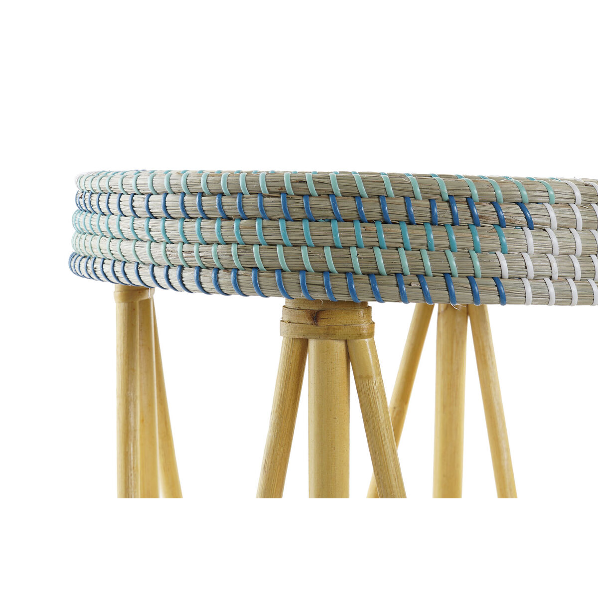 Fotpall DKD Home Decor Naturell Turkos Vit Rattan Tropiskt Sjögräs (41 x 41 x 42 cm) - 6