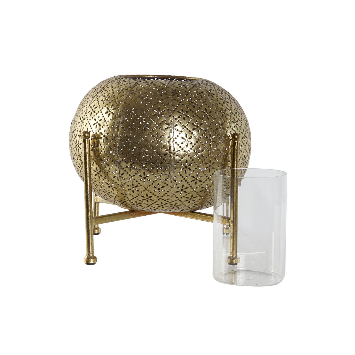 Ljusstakar Home ESPRIT Gyllene Metall Glas 24 x 24 x 20 cm - 5