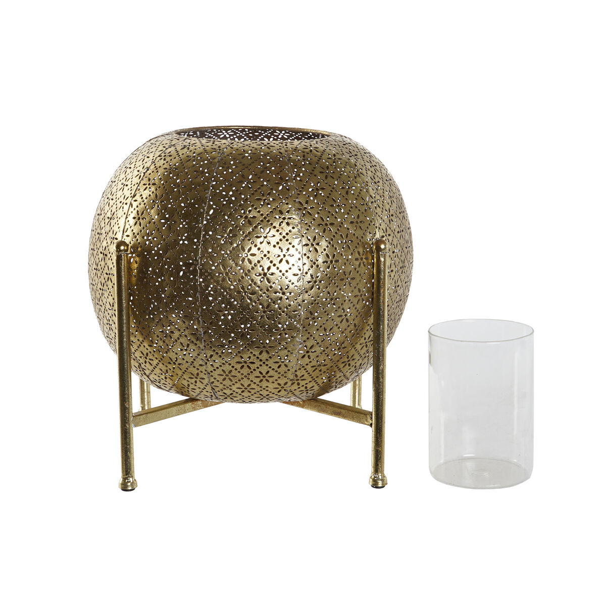 Ljusstakar Home ESPRIT Gyllene Metall Glas 29 x 29 x 26,5 cm - 4