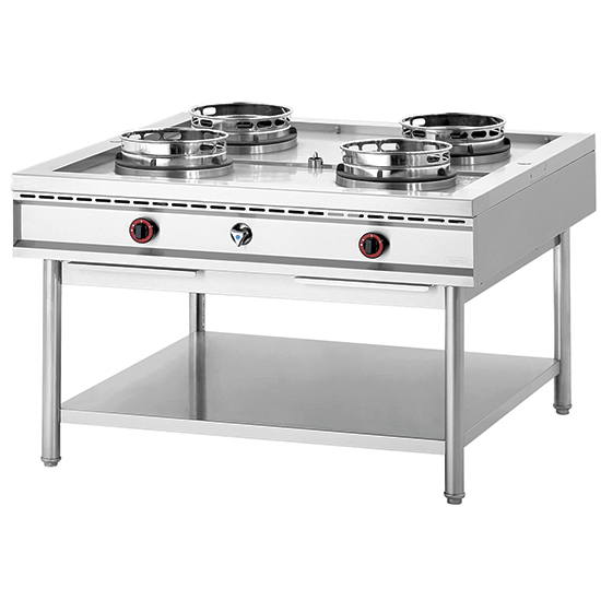 Wok Kökplattor och wokplattorp, gas, 4 brännare/källaren w/hylla