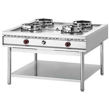 Wok Kökplattor och wokplattorp, gas, 4 brännare/källaren w/hylla