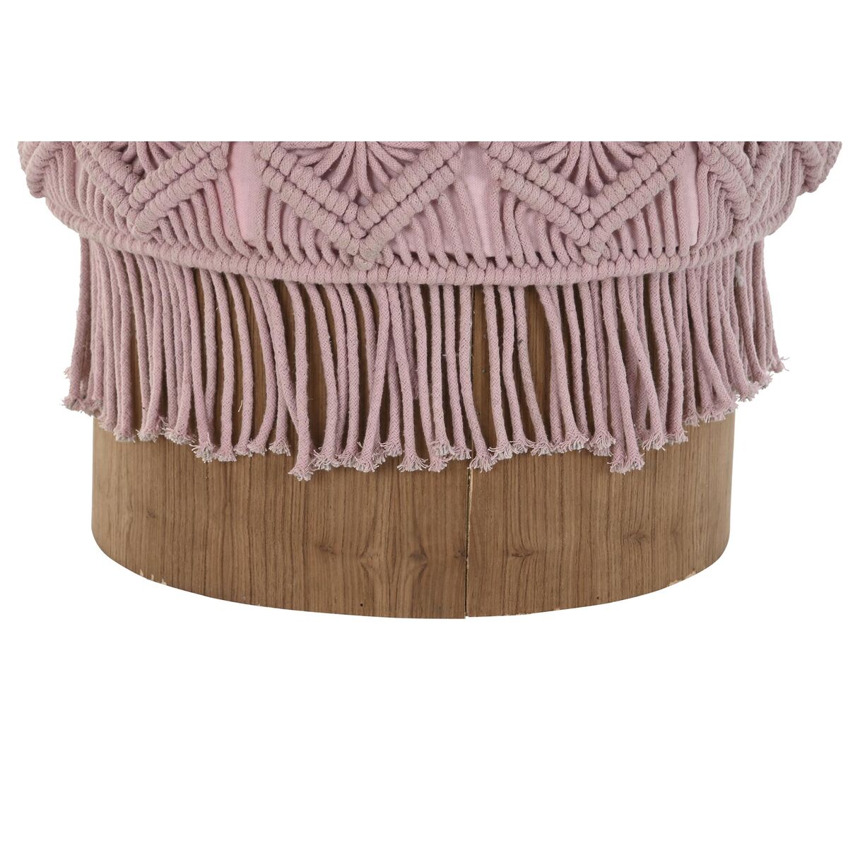 Fotpall DKD Home Decor 43 x 43 x 51 cm Trä Brun Ljusrosa Makramé Boho - 5