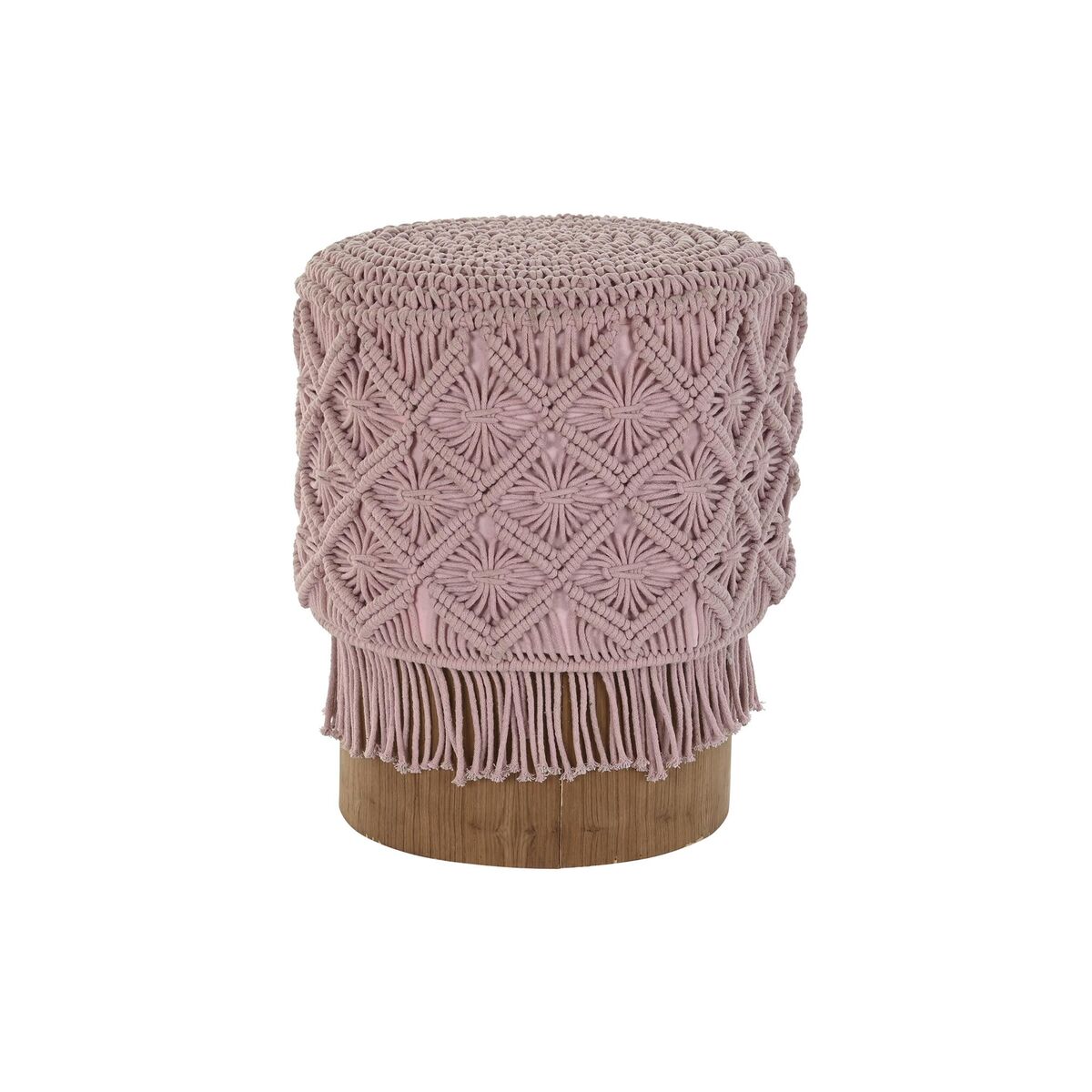 Fotpall DKD Home Decor 43 x 43 x 51 cm Trä Brun Ljusrosa Makramé Boho - 4