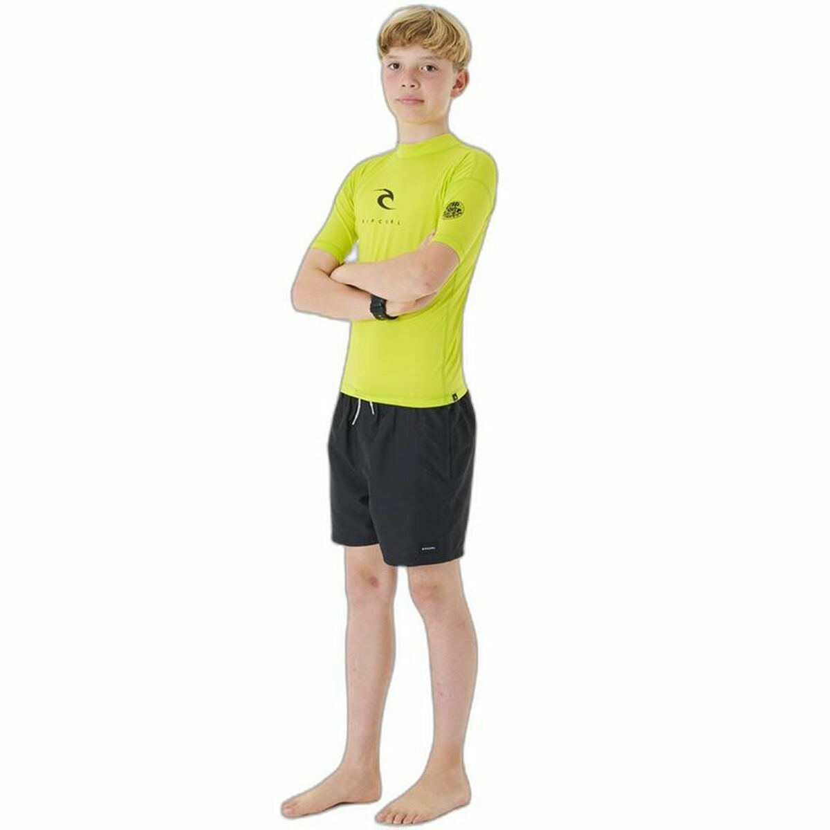 Barn T-shirt med kortärm Rip Curl Corps S/S Rash Gul Surfing Lykra - 5
