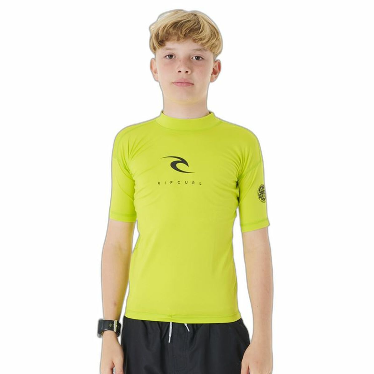 Barn T-shirt med kortärm Rip Curl Corps S/S Rash Gul Surfing Lykra