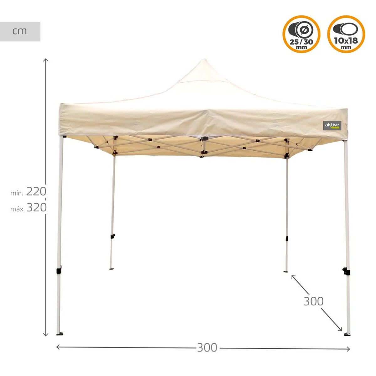 Gazebo Aktive Hopfällbar Justerbar höjd Stål Polyester 420D Oxford Kräm 300 x 320 x 300 cm - 11