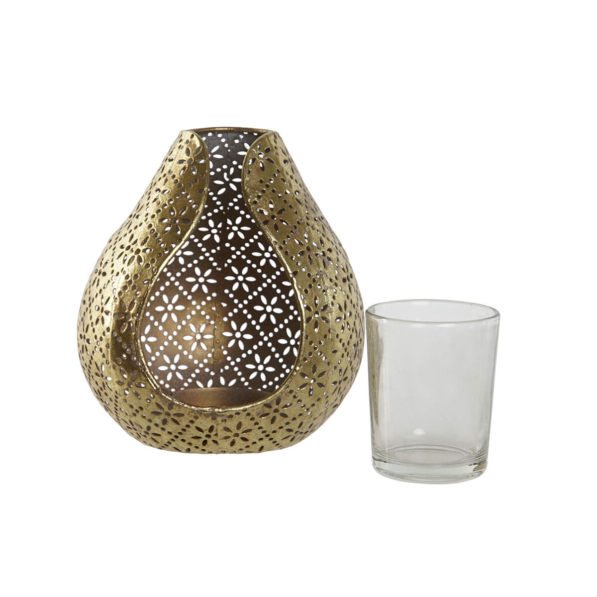Ljusstakar Home ESPRIT Gyllene Metall Glas 12,5 x 11,5 x 13,5 cm - 4