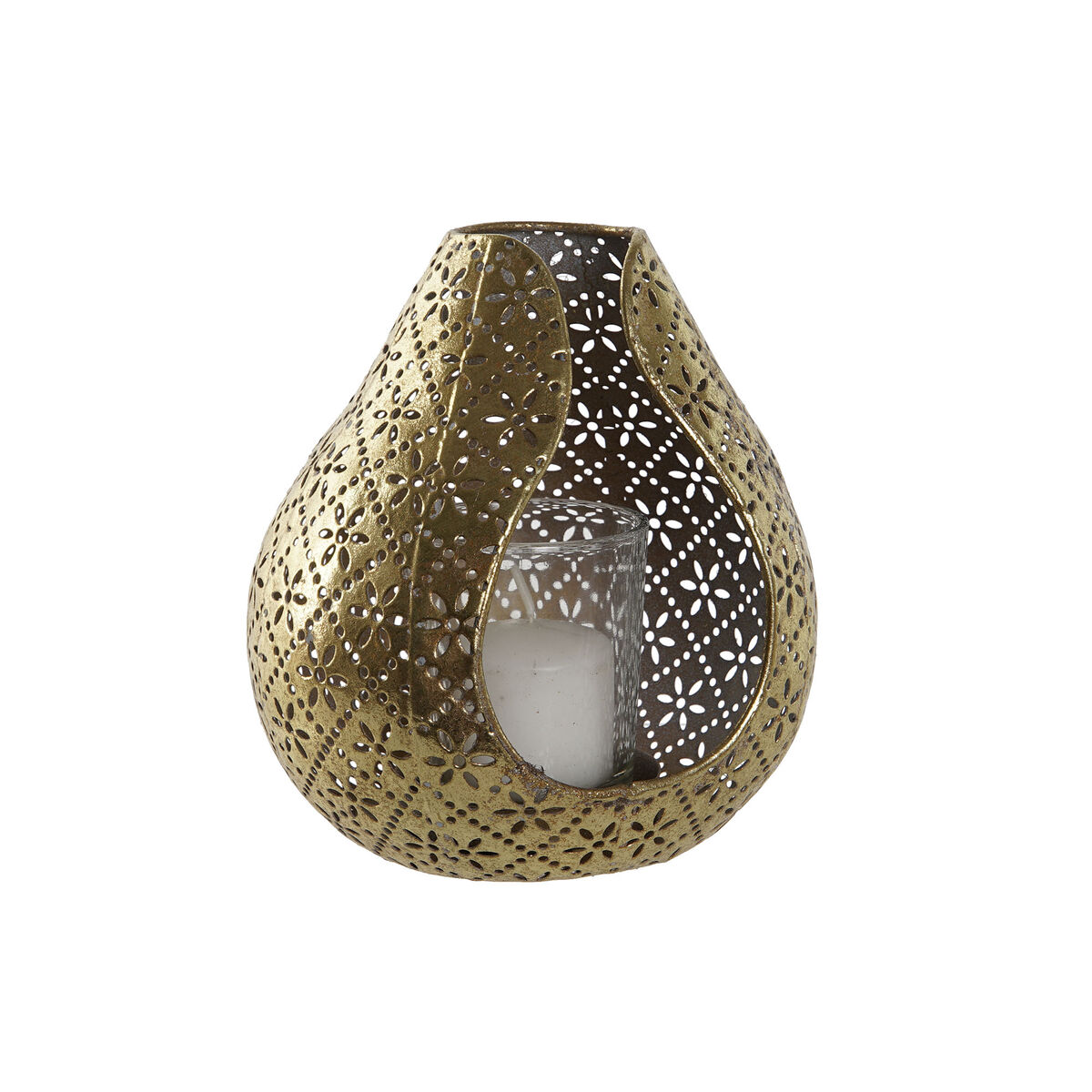Ljusstakar Home ESPRIT Gyllene Metall Glas 12,5 x 11,5 x 13,5 cm - 3