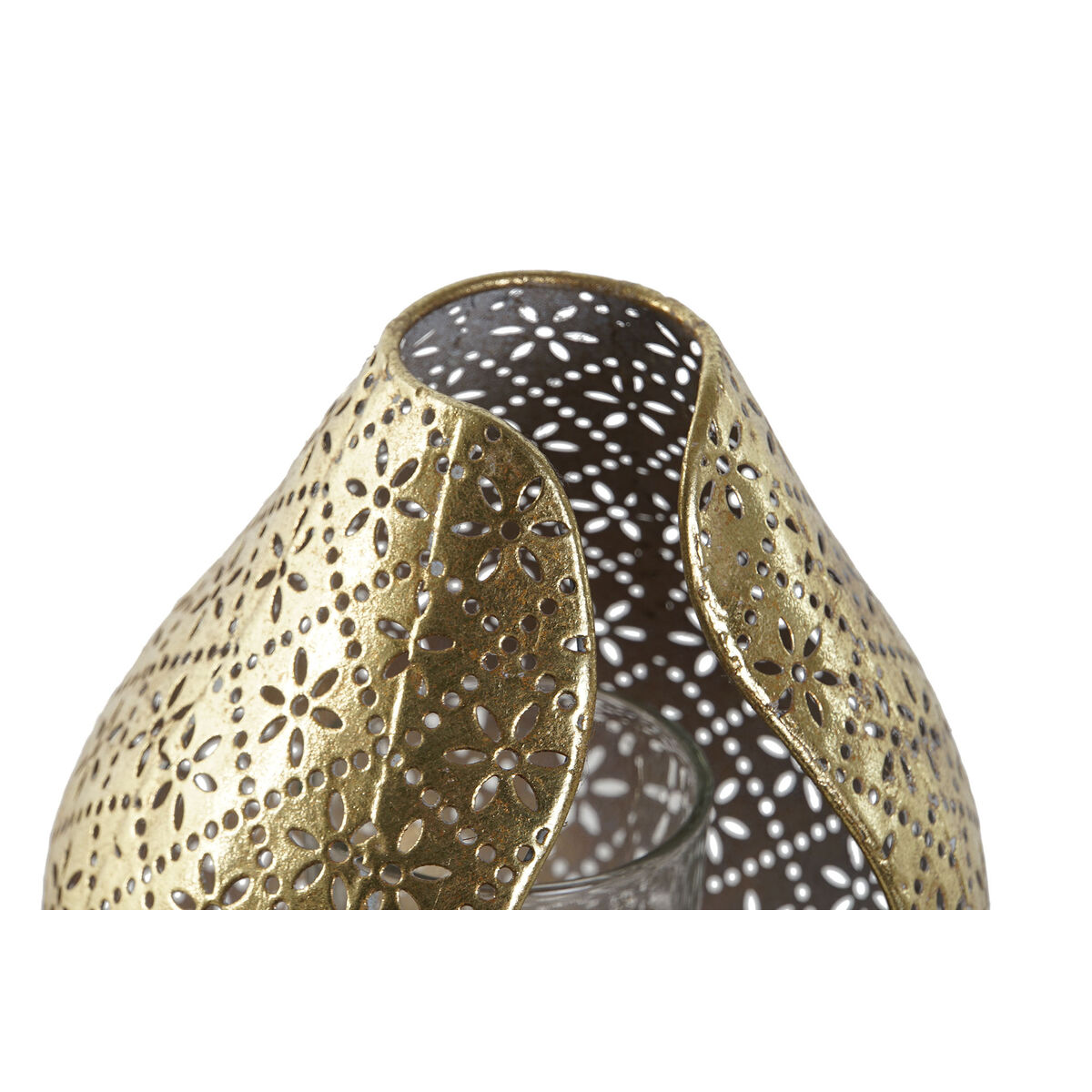 Ljusstakar Home ESPRIT Gyllene Metall Glas 12,5 x 11,5 x 13,5 cm - 2