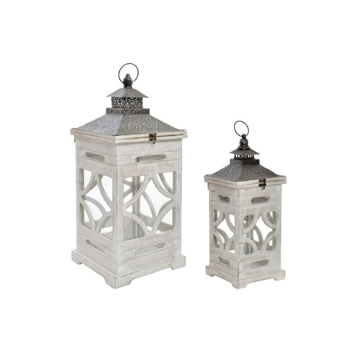 Lyktsats Home ESPRIT Naturell Glas Gran Arab 26,5 x 26,5 x 65 cm (2 Delar)