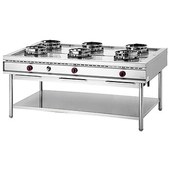 Wok Kökplattor och wokplattorp, gas, 6 brännare/källaren w/hylla