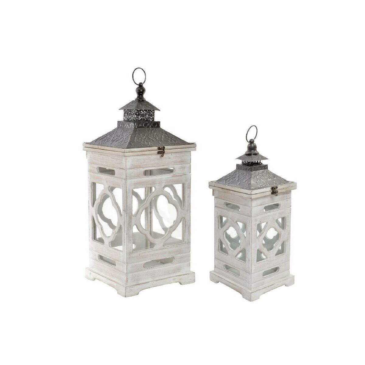 Lyktsats Home ESPRIT Vit Glas Gran Etnisk Arab 26 x 26 x 66 cm (2 Delar)