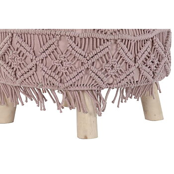 Fotpall DKD Home Decor Naturell Ljusrosa Trä Boho Makramé 53 x 53 x 31 cm