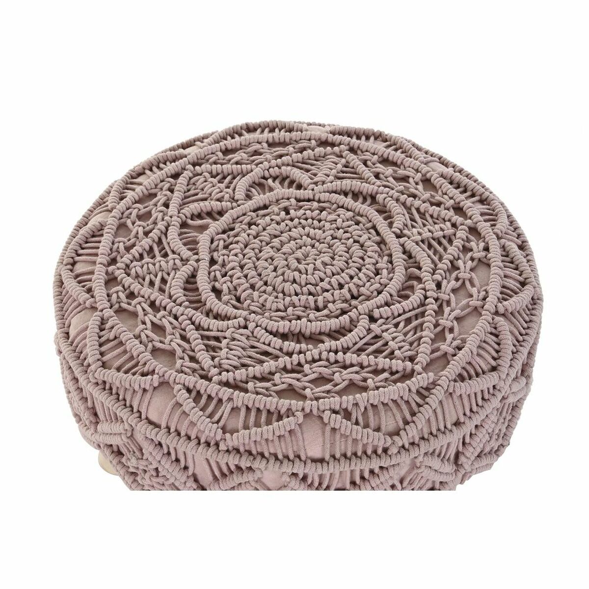 Fotpall DKD Home Decor Naturell Ljusrosa Trä Boho Makramé 53 x 53 x 31 cm - 9