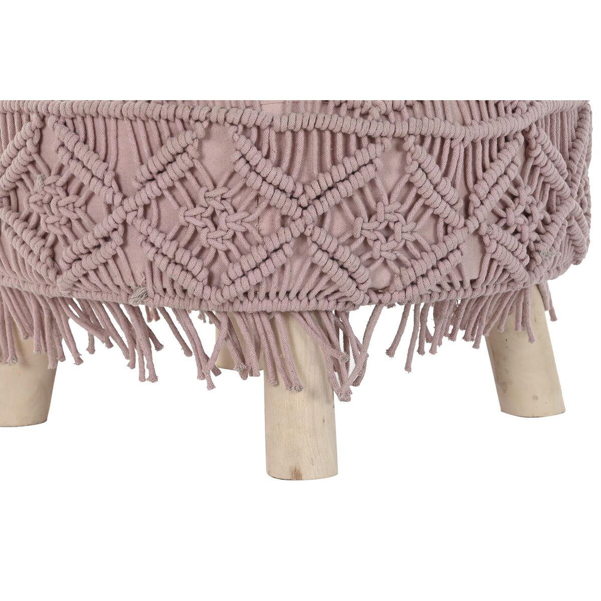 Fotpall DKD Home Decor Naturell Ljusrosa Trä Boho Makramé 53 x 53 x 31 cm - 5