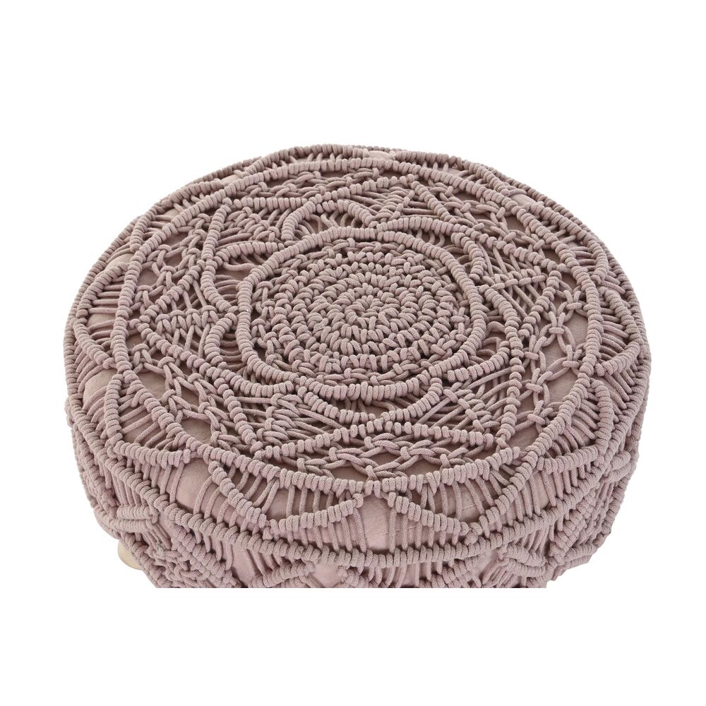 Fotpall DKD Home Decor Naturell Ljusrosa Trä Boho Makramé 53 x 53 x 31 cm - 3