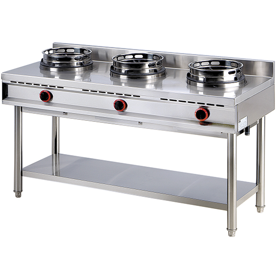 Gas wok spis med hylla, 3 brännare