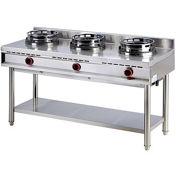 Gas wok spis med hylla, 3 brännare