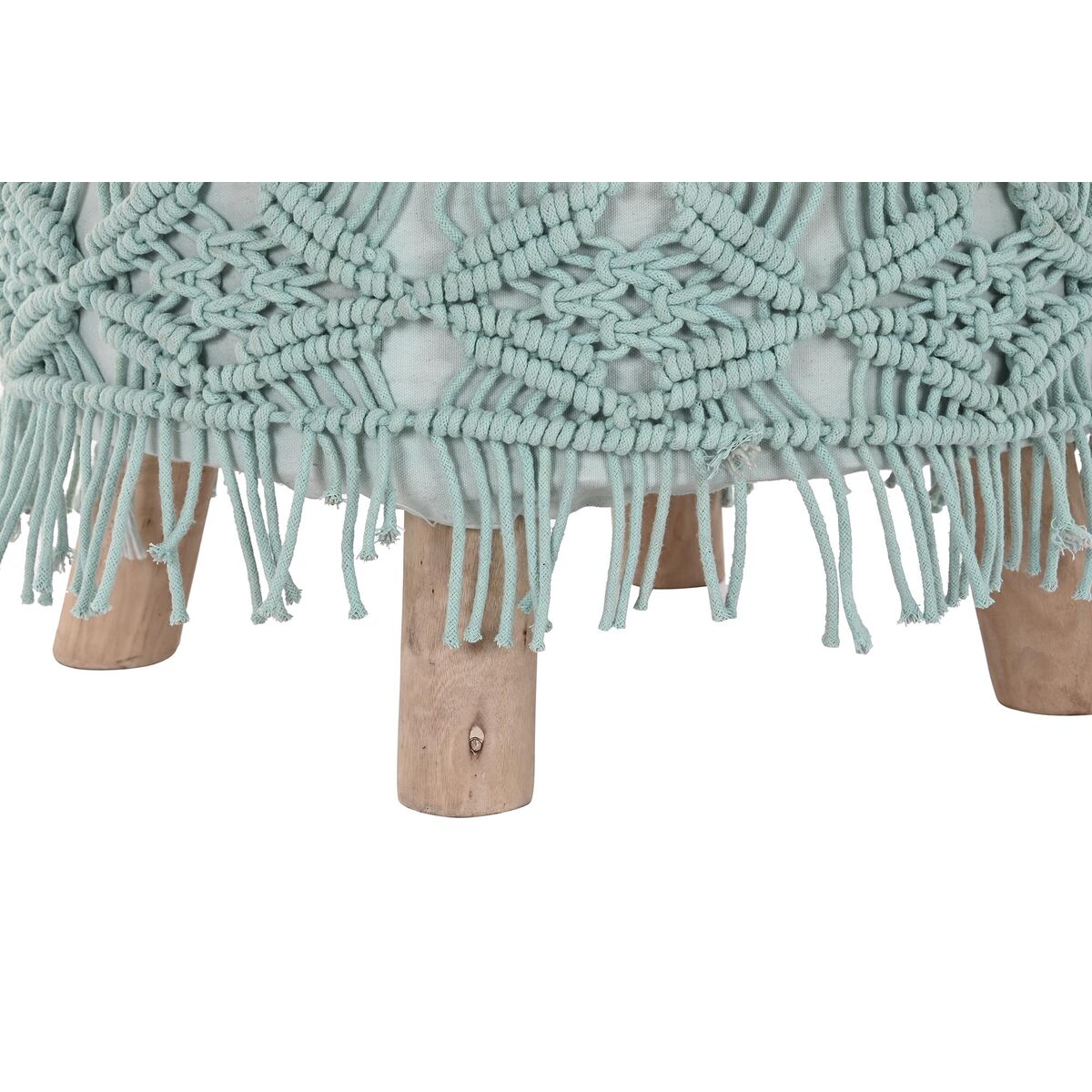 Fotpall DKD Home Decor 53 x 53 x 31 cm Naturell Trä Brun Grön 50 x 50 x 30 cm Makramé Boho - 5