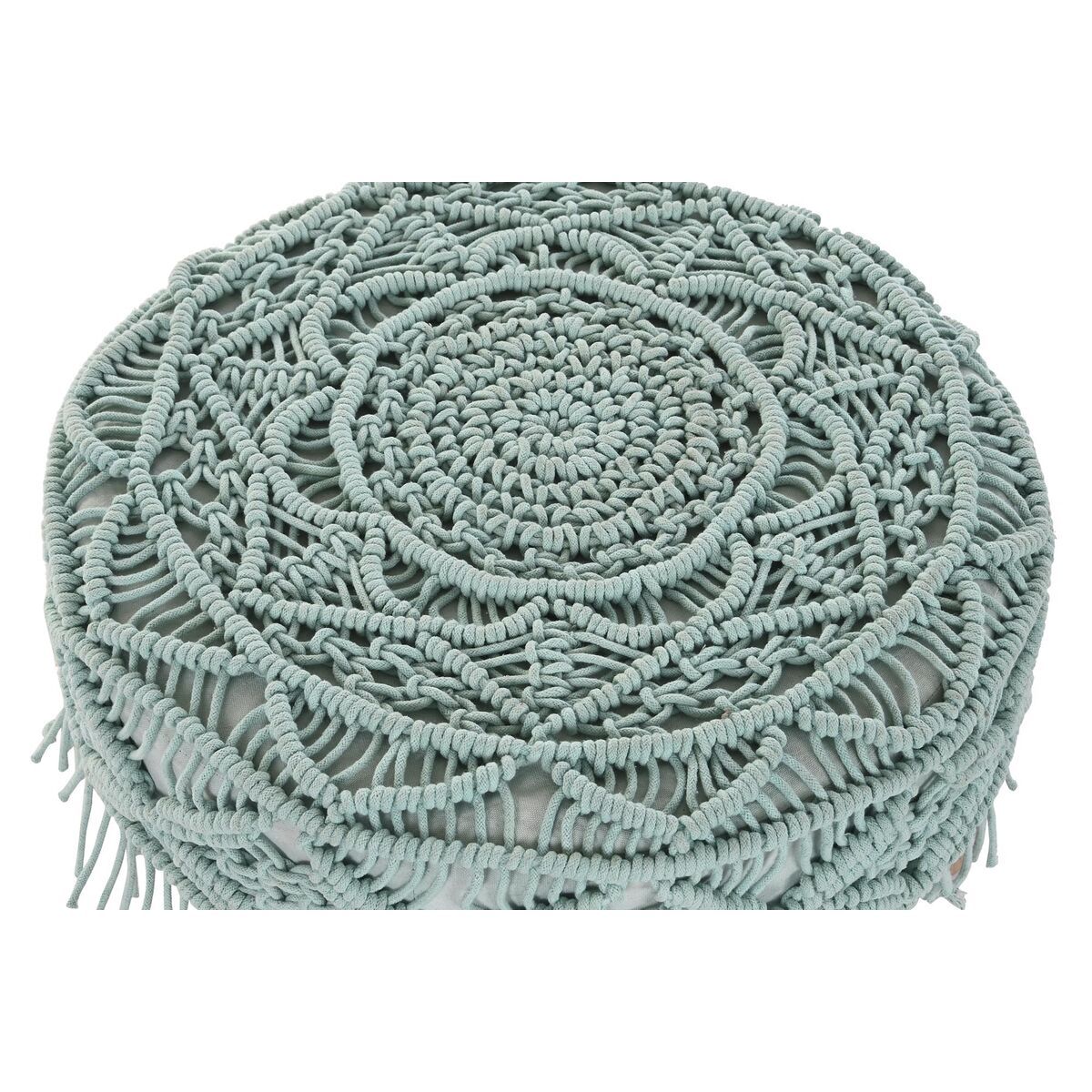 Fotpall DKD Home Decor 53 x 53 x 31 cm Naturell Trä Brun Grön 50 x 50 x 30 cm Makramé Boho - 3
