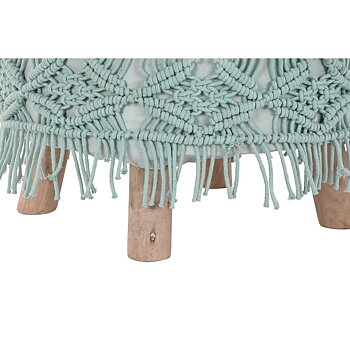 Fotpall DKD Home Decor 53 x 53 x 31 cm Naturell Trä Brun Grön 50 x 50 x 30 cm Makramé Boho
