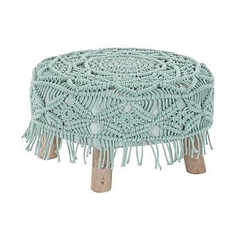 Fotpall DKD Home Decor 53 x 53 x 31 cm Naturell Trä Brun Grön 50 x 50 x 30 cm Makramé Boho