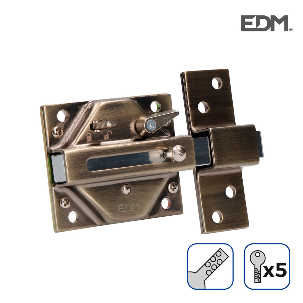 Säkerhetslås EDM 85187 Brons Stål 73 x 136 mm - 4
