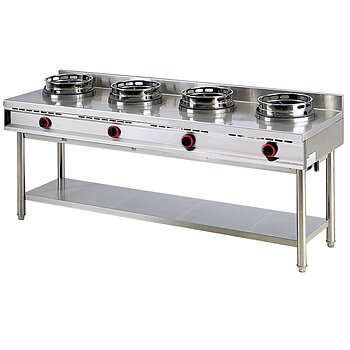 Gas wok spis med hylla, 4 brännare