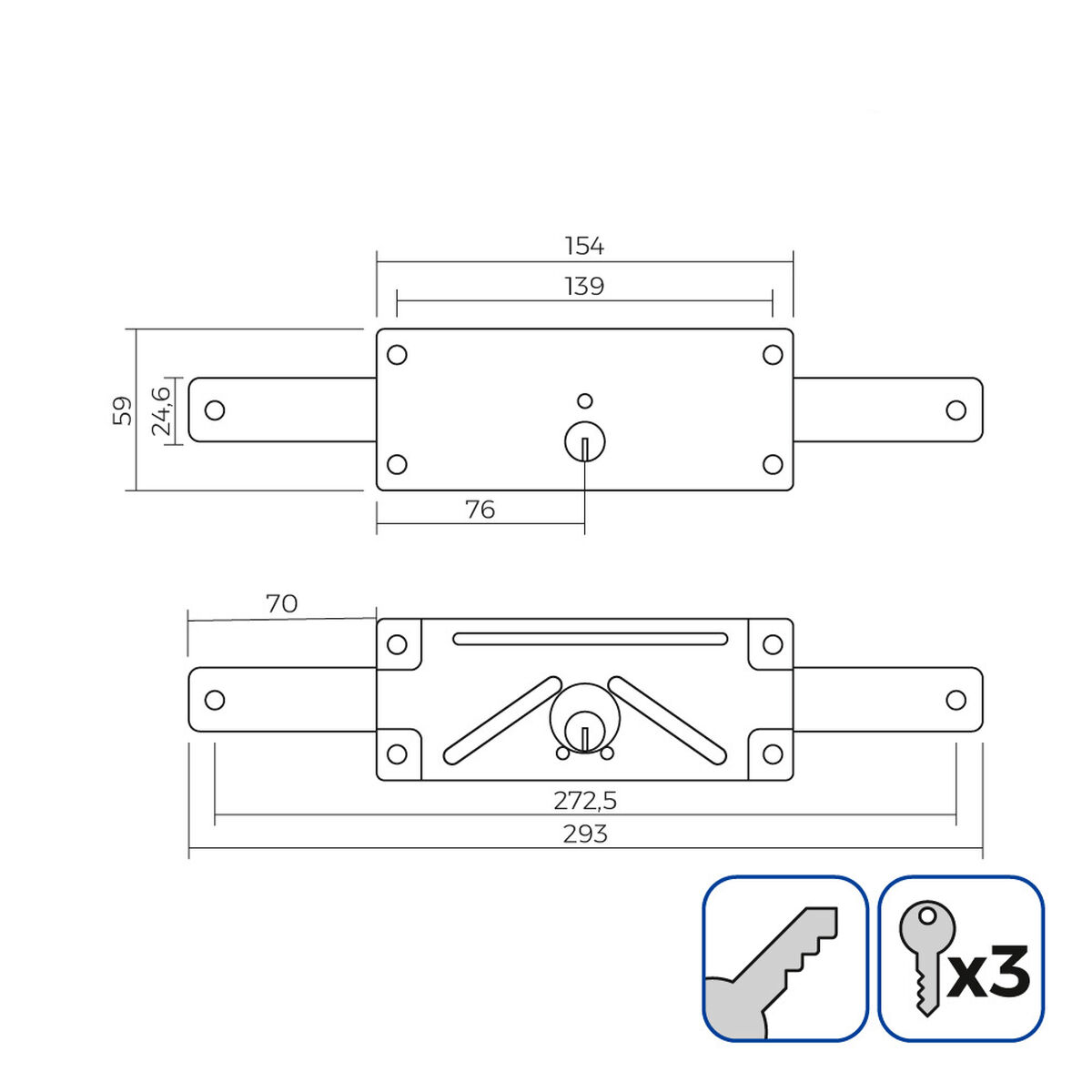 Instickslås EDM 85260 Stål 154 x 59 mm Blind Att packa - 6