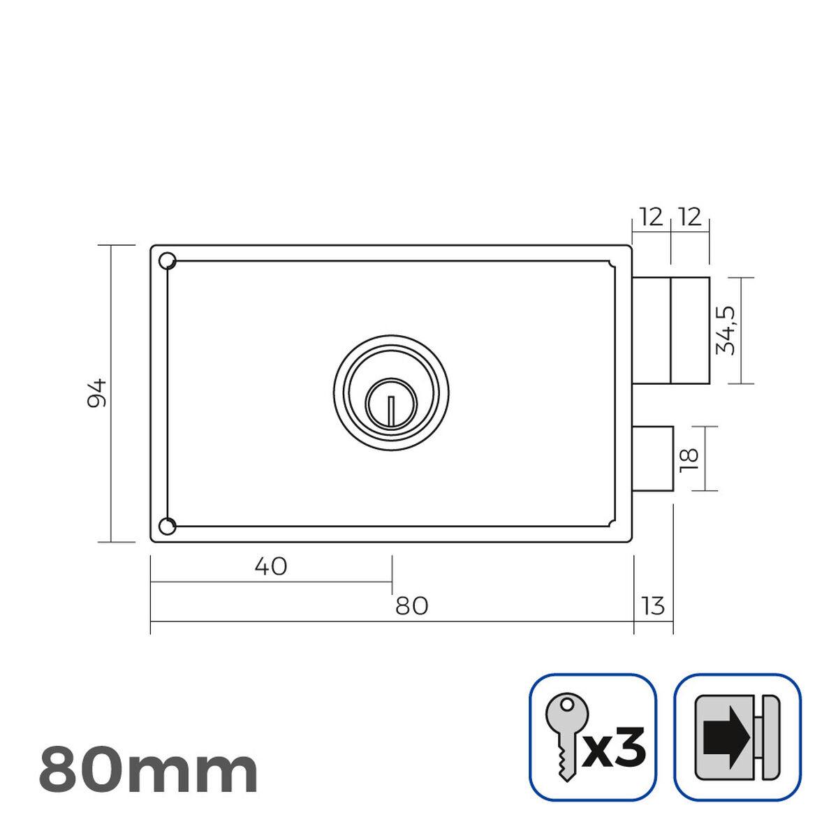 Bultlås EDM 85261 Gyllene Stål 80 x 94 mm Att lägga ovanpå - 5