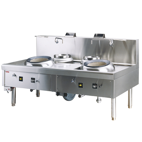 Högpresterande gas wok spis, 2 kokplattor, 2 soppa brännare