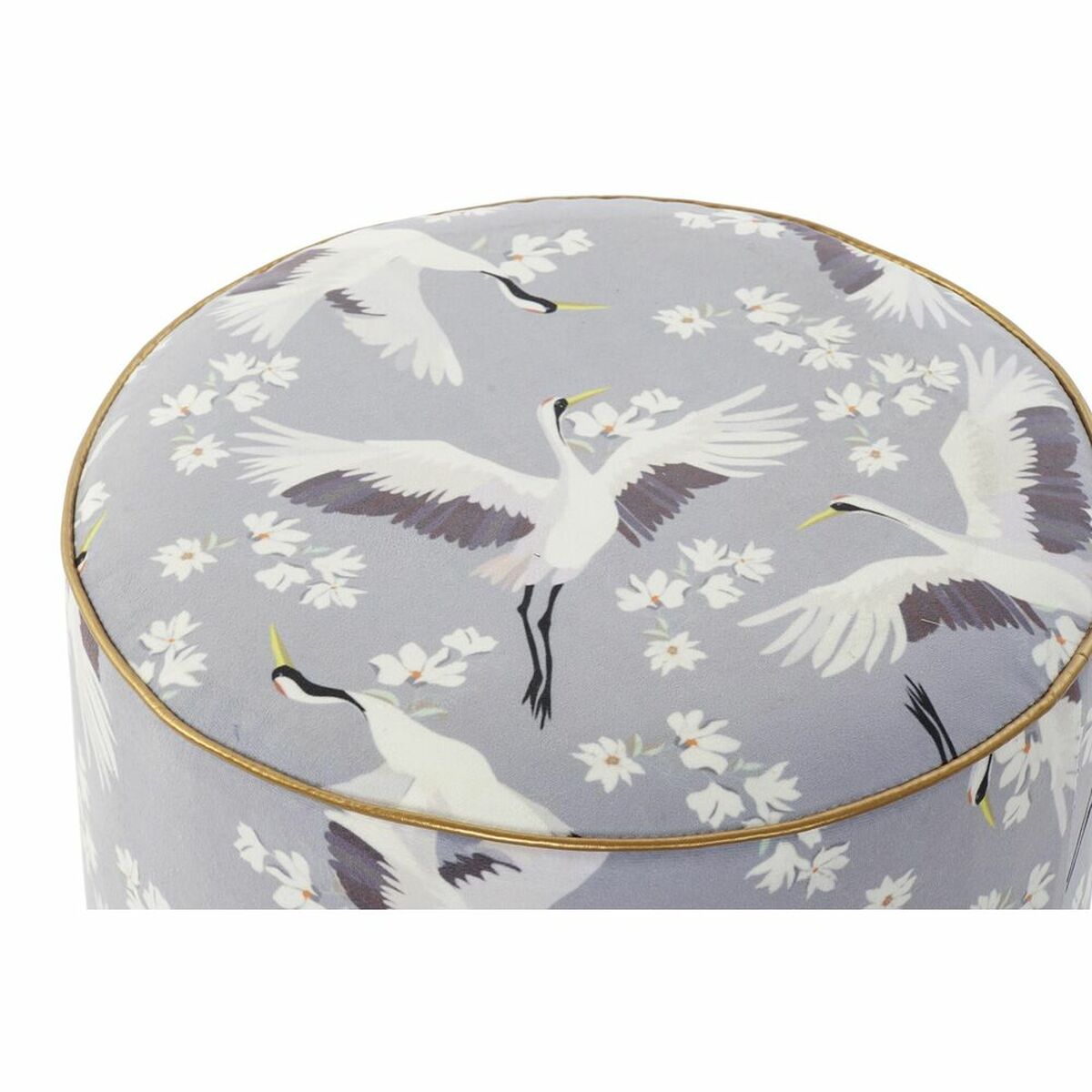 Fotpall DKD Home Decor Blå Vit Grön Trä Sammet Fågel Orientalisk 35 x 35 x 35 cm (2 antal) - 5