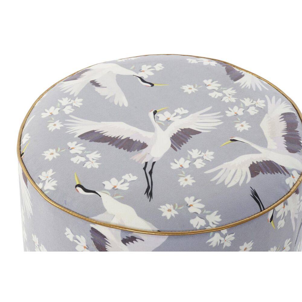 Fotpall DKD Home Decor Blå Vit Grön Trä Sammet Fågel Orientalisk 35 x 35 x 35 cm (2 antal) - 2