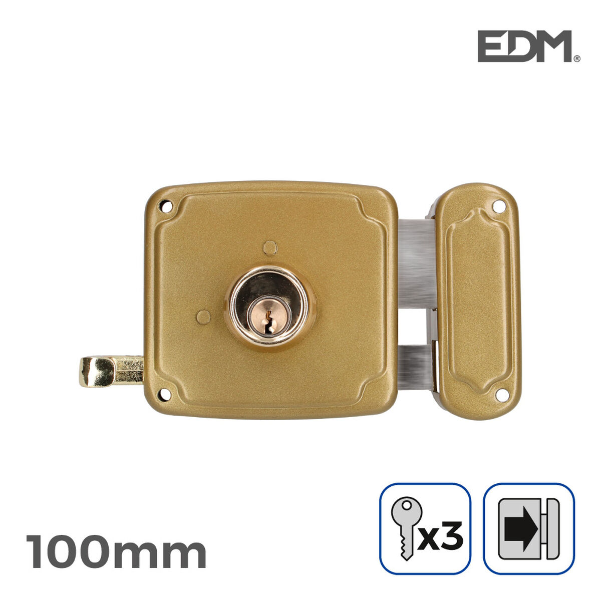 Bultlås EDM 85262 Gyllene Stål 100 x 94 mm Att lägga ovanpå - 4