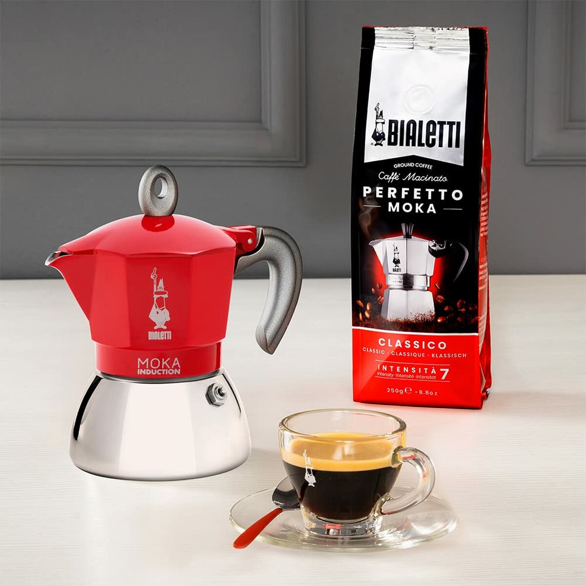 Italiensk Kaffepanna Bialetti Moka Induction Röd Metall Aluminium 150 ml - 6