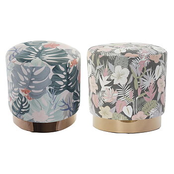 Fotpall DKD Home Decor Multicolour Trä Metall Tropiskt 35 x 35 x 35 cm (2 antal)