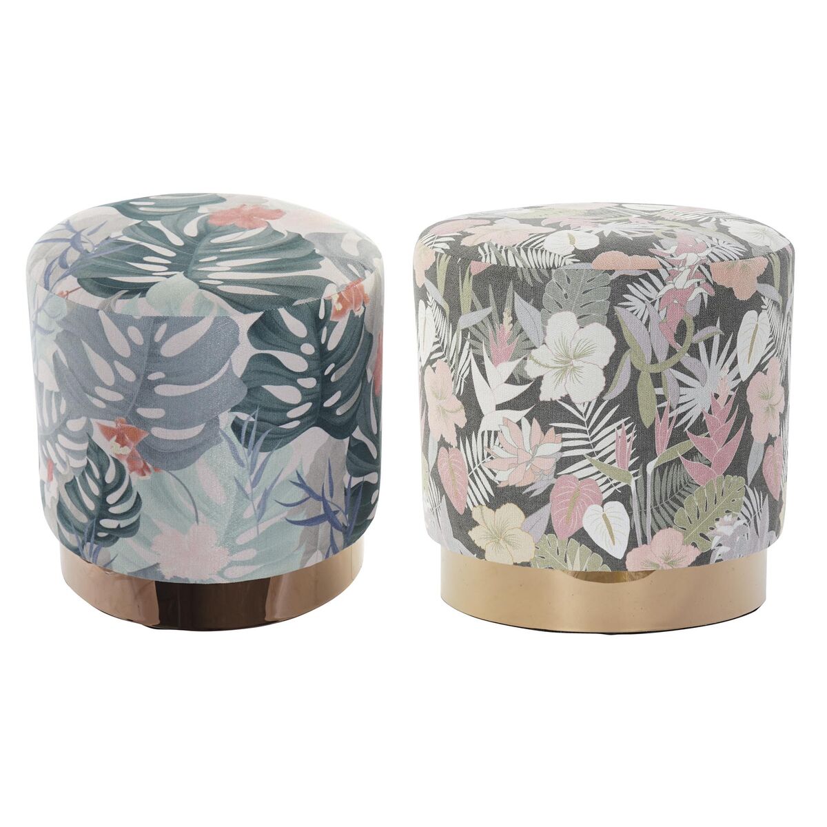 Fotpall DKD Home Decor Multicolour Trä Metall Tropiskt 35 x 35 x 35 cm (2 antal) - 4