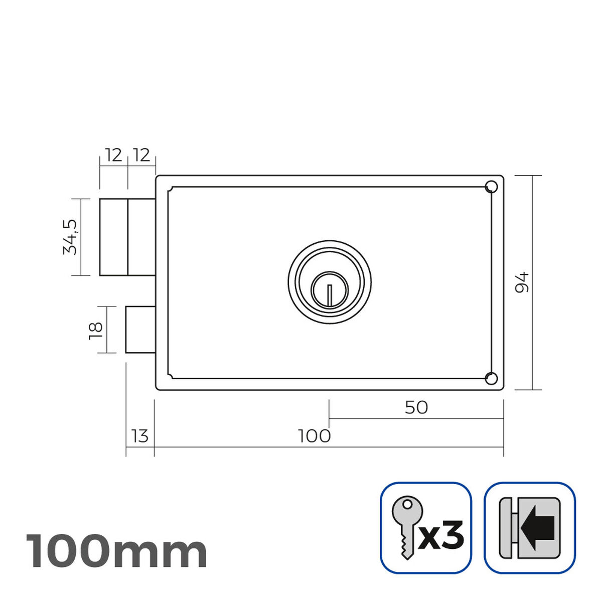 Bultlås EDM 85266 Gyllene Stål 100 x 94 mm Att lägga ovanpå - 5