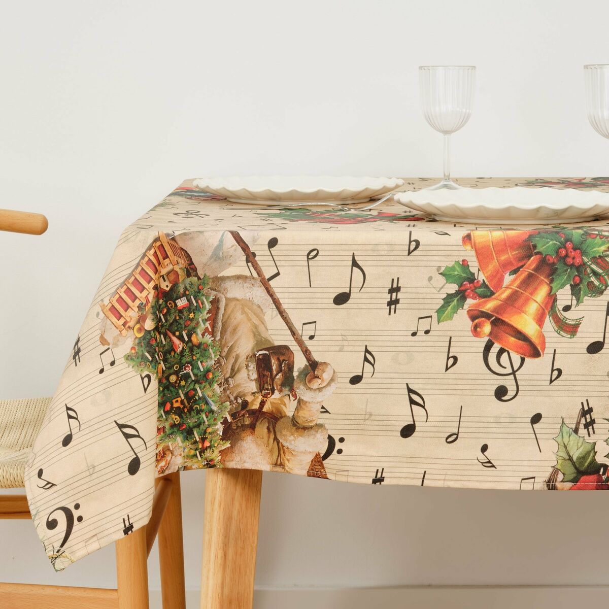 Fläckresistent bordsduk i harts Belum Christmas Sheet Music Svart Röd Grön linne 100 x 150 cm