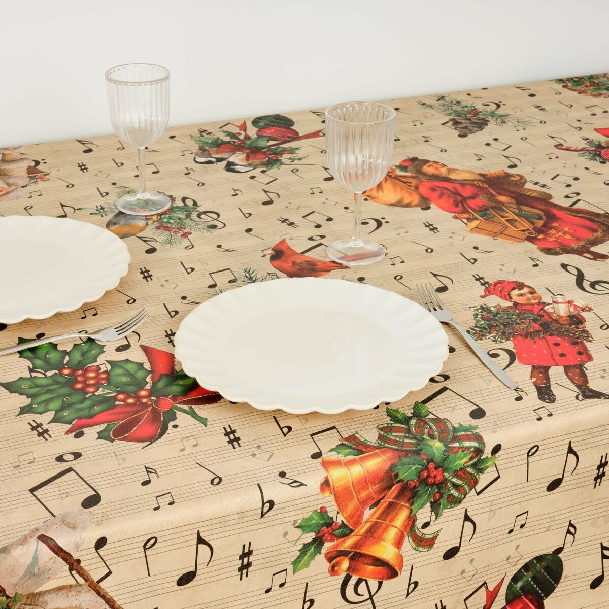 Fläckresistent bordsduk i harts Belum Christmas Sheet Music Svart Röd Grön linne 100 x 150 cm - 2