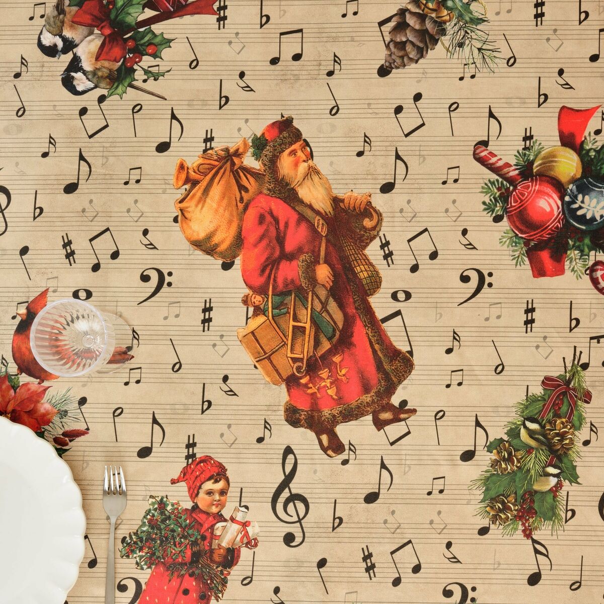 Fläckresistent bordsduk i harts Belum Christmas Sheet Music Svart Röd Grön linne 100 x 150 cm - 4